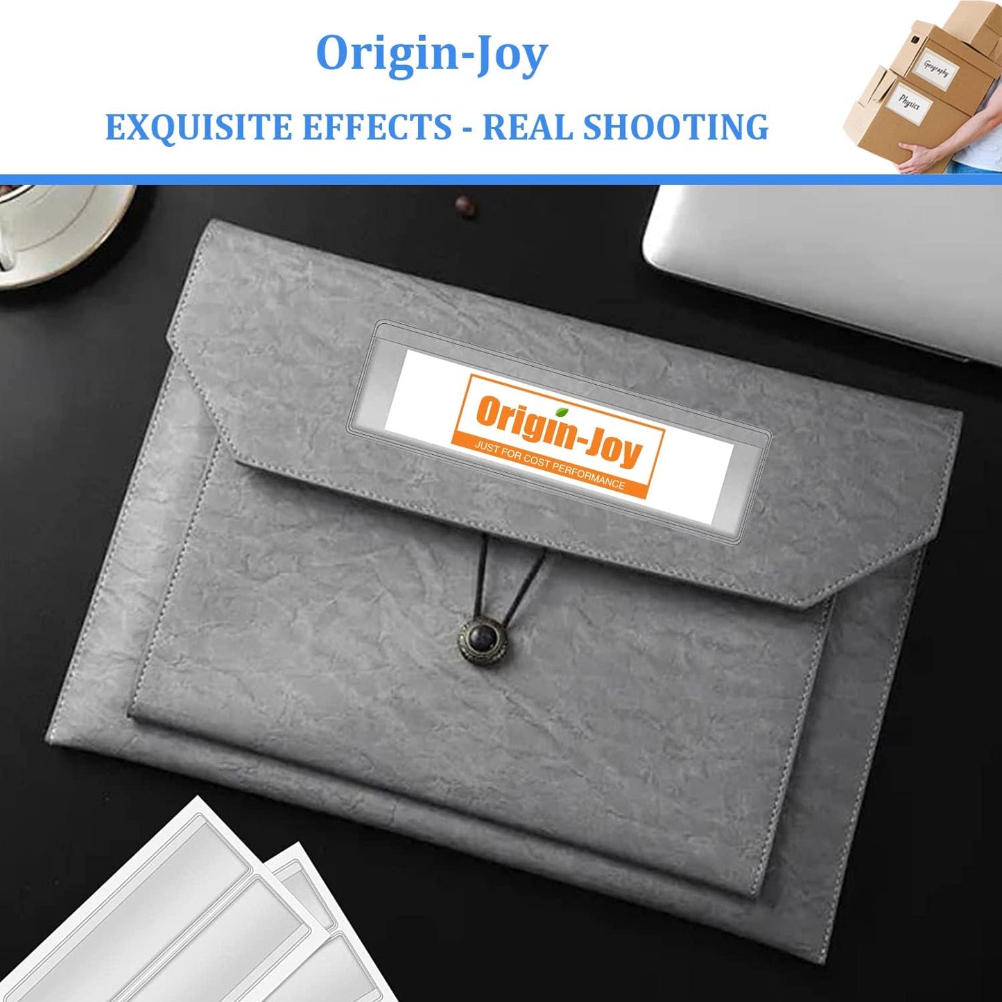 Origin-Joy 60 PCS Self Adhesive Index Card Pockets with Top Open, Clear Plastic Label Holder for Cards of Note, Library and Business, Adhesive Label Pockets & Card Holder (10 x 4 inch)