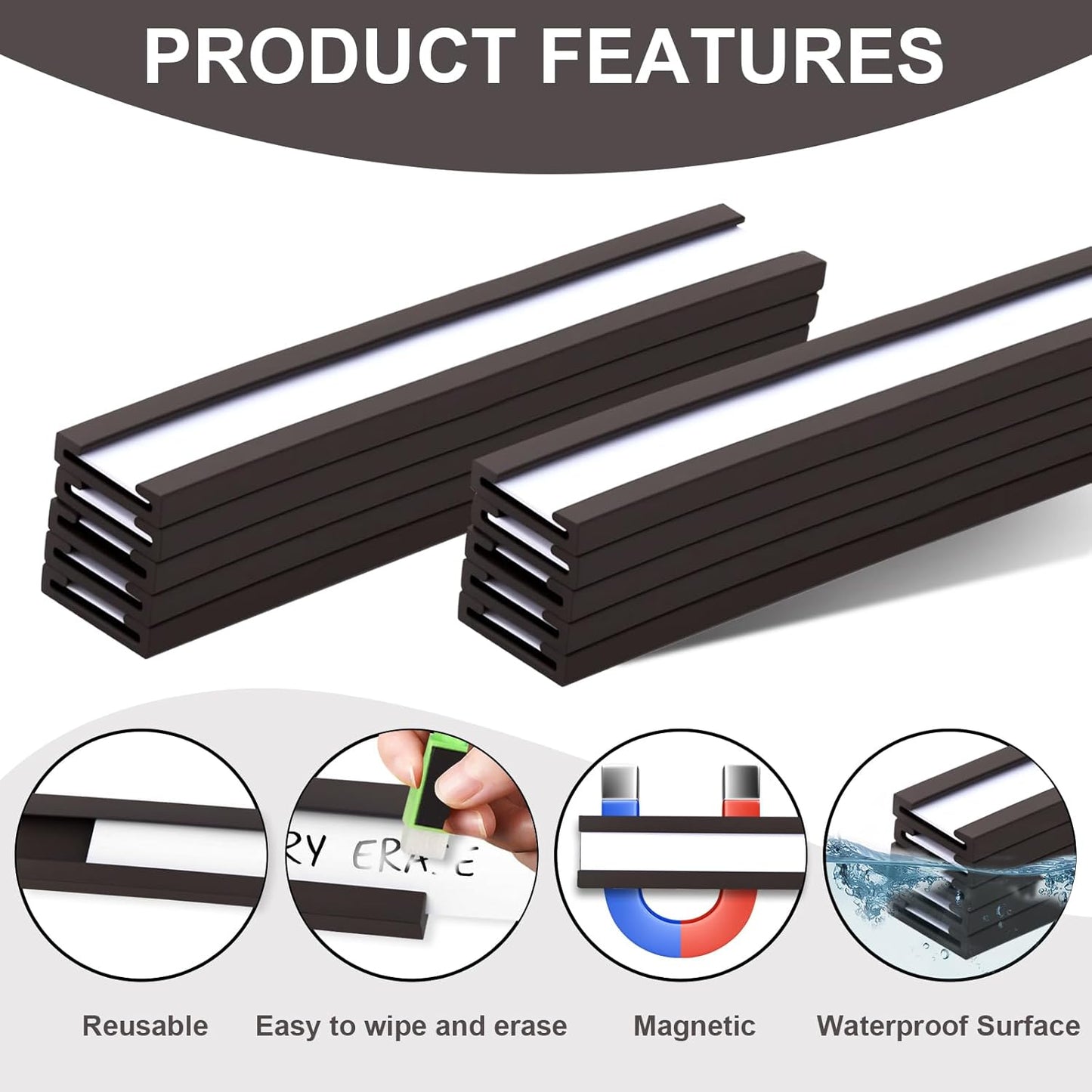 50 Pack Magnetic Label Holders, 'C' Channel Magnets Card Holders with Dry Erase Insert Label Card for Metal Racks and Shelves (0.5" x 3")