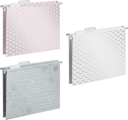 Y YOMA 6 Pack Decorative Hanging File Folders Letter Size File Folder Cute Pretty Hanging Folder Organizer for Filing Cabinet Office Home Desktop with 1/5-Cut Adjustable Tabs, 3 Silver Foil Design