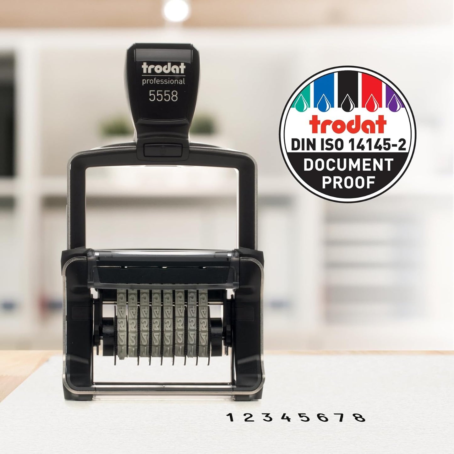 Trodat 5558 Professional Manual Numberer Stamp – 8 Digits, Self-Inking, 3/16" (5 mm) Characters, Black Ink