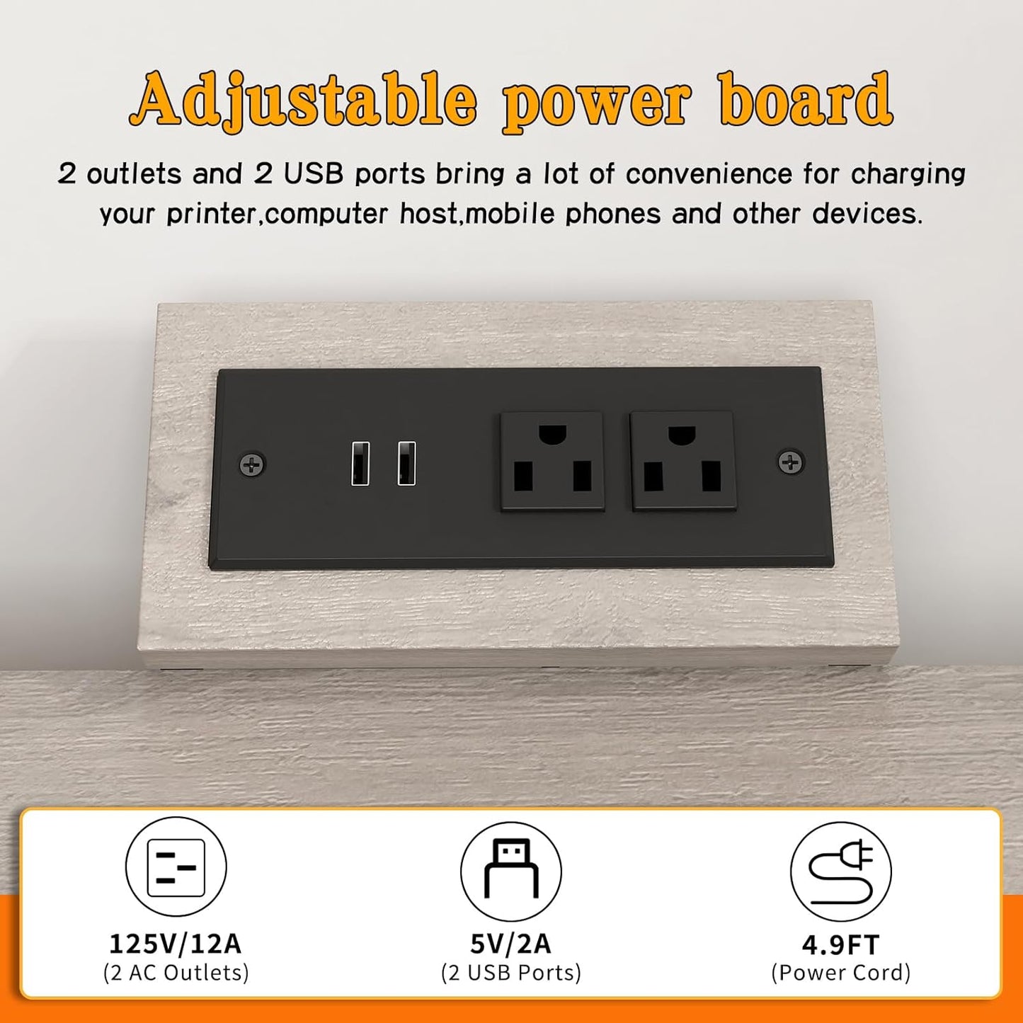 Large Printer Stand with Power Outlet, with Height Adjustable Storage Shelf, 3 Tier Rolling Printer Cart with Industrial Wheels, 23.6 x 23.6 Inches Printer Table for Home Office, Greige