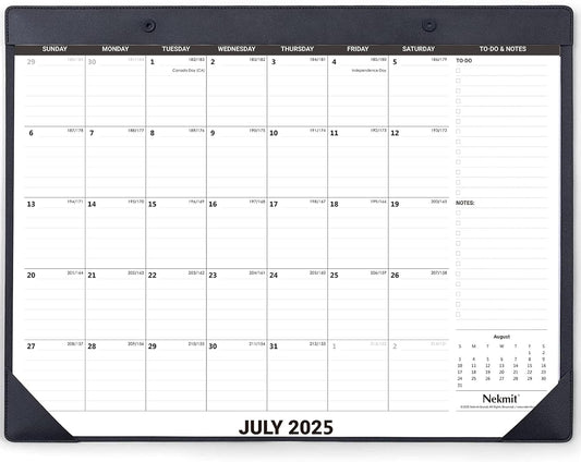 Nekmit Large Desk Calendar 2025-2026 with PU Faux Leather Desktop Mat, Runs From July 2025 - June 2026, Big Desk Pad Calendar 21 x 16 1/2 Inches for Home and Office