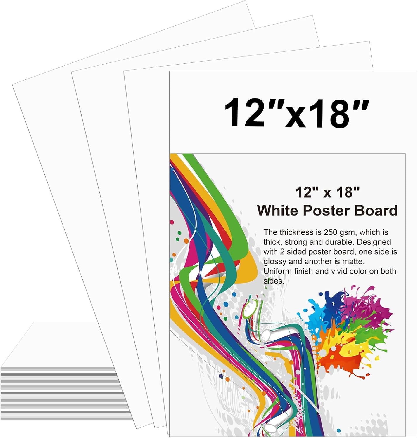 50 Pcs 12" x 18" Poster Board White Poster Board Paper Bulk 250 GSM Thickness Vision Boards Smart PosterBoard for Drawing School Arts Craft Projects Presentations Scrapbooking Blank Graphic Display