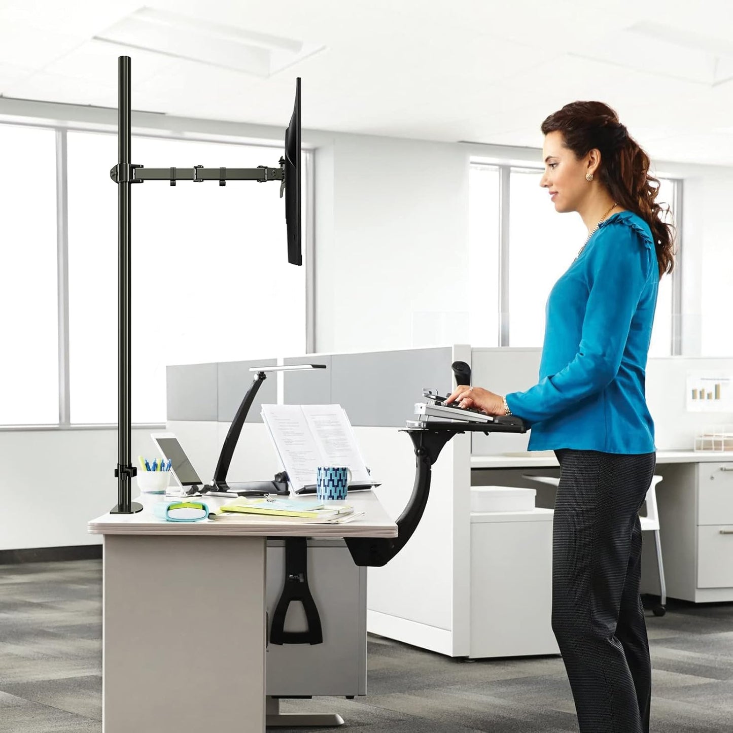 Pholiten Extra Tall Single Monitor Desk Mount Stand with 47 inch Pole for 13 to 27 inch Screens,Fully Adjustable Monitor Arm Mount for Desk, Holds up to 22lbs