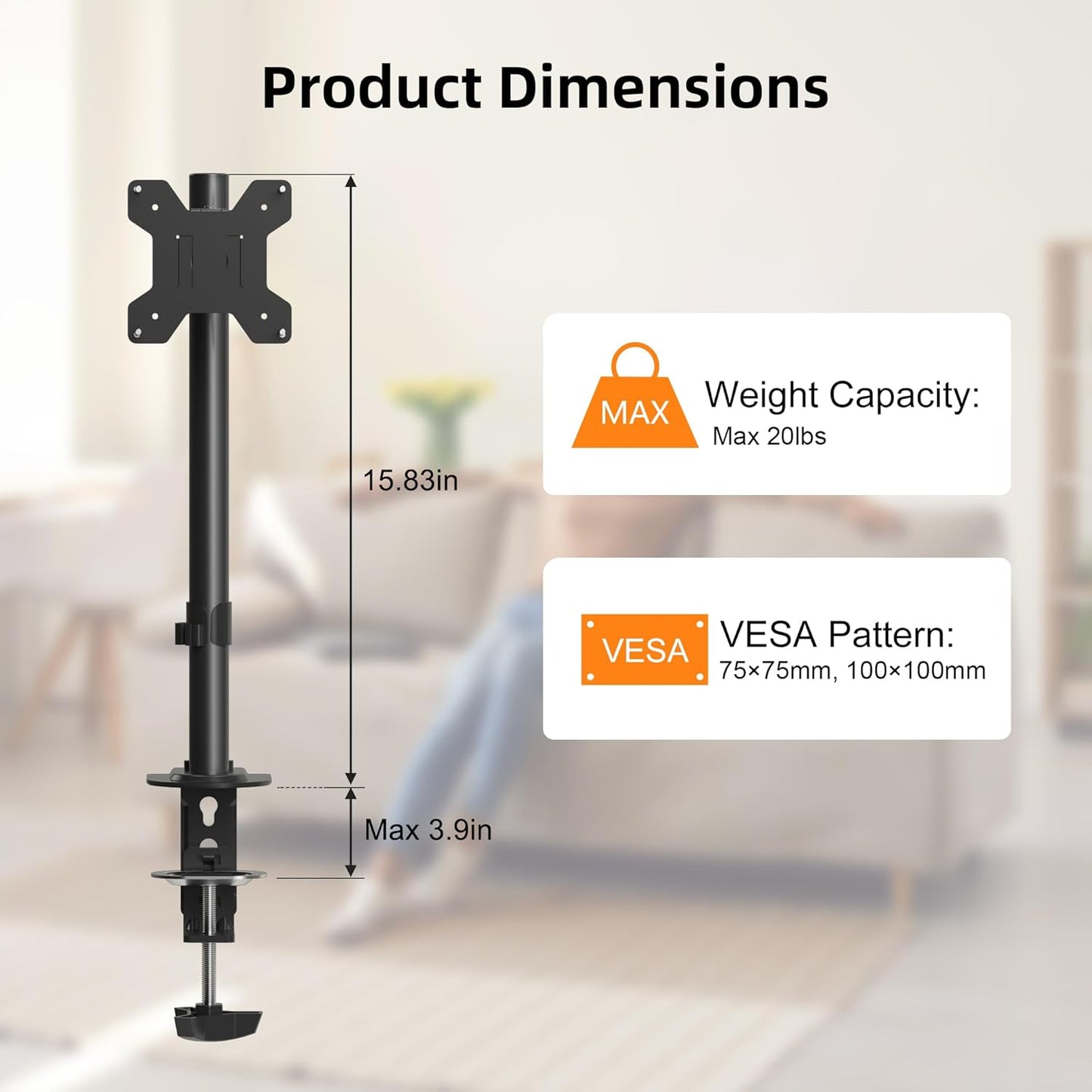 Pholiten Single Monitor Stand, Heavy Duty Adjustable Monitor Arm Desk Mount for 13-32Inch, Tilt, Swivel, Rotate, Support 22 lbs,Black