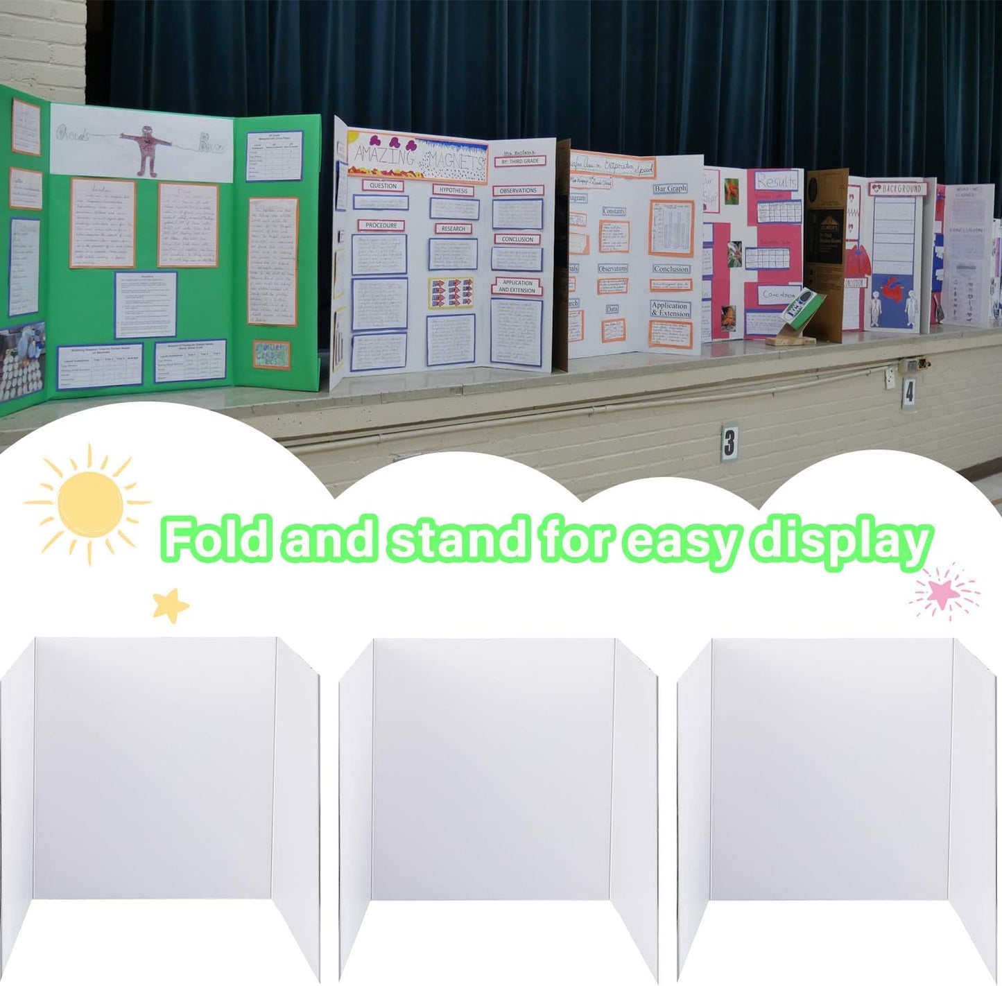 Trifold Poster Board, 24" x 16", 3-Pack, White Corrugated Project Boards for Science Fairs, School Projects, Event Displays, and Business Presentations