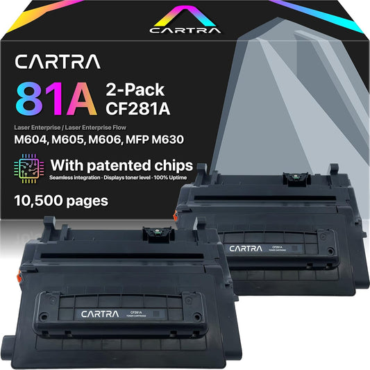 CARTRA 81A 2 Pack Toner Cartridge for HP Laserjet Enterprise M604dn M604n M604 M605dh M605dn M605n M605x M605 M606dn M606x M606 MFP M630f M630h Flow M630z M630 Printer Series 81X CF281A Black