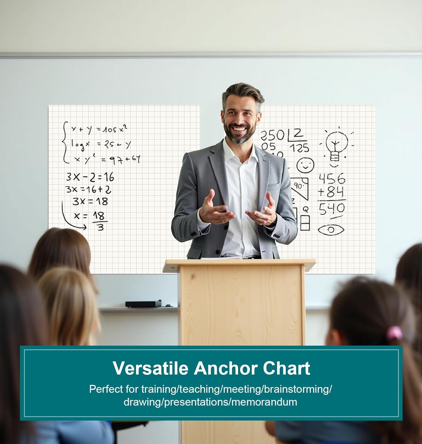 ViVin Gird Sticky Easel Pad, 25 x 30 Inches Flip Chart Paper for Teachers and Students, Large Self Stick Easel Paper for School & Office, 30 Sheets/Pad, 4 Pads/Pack