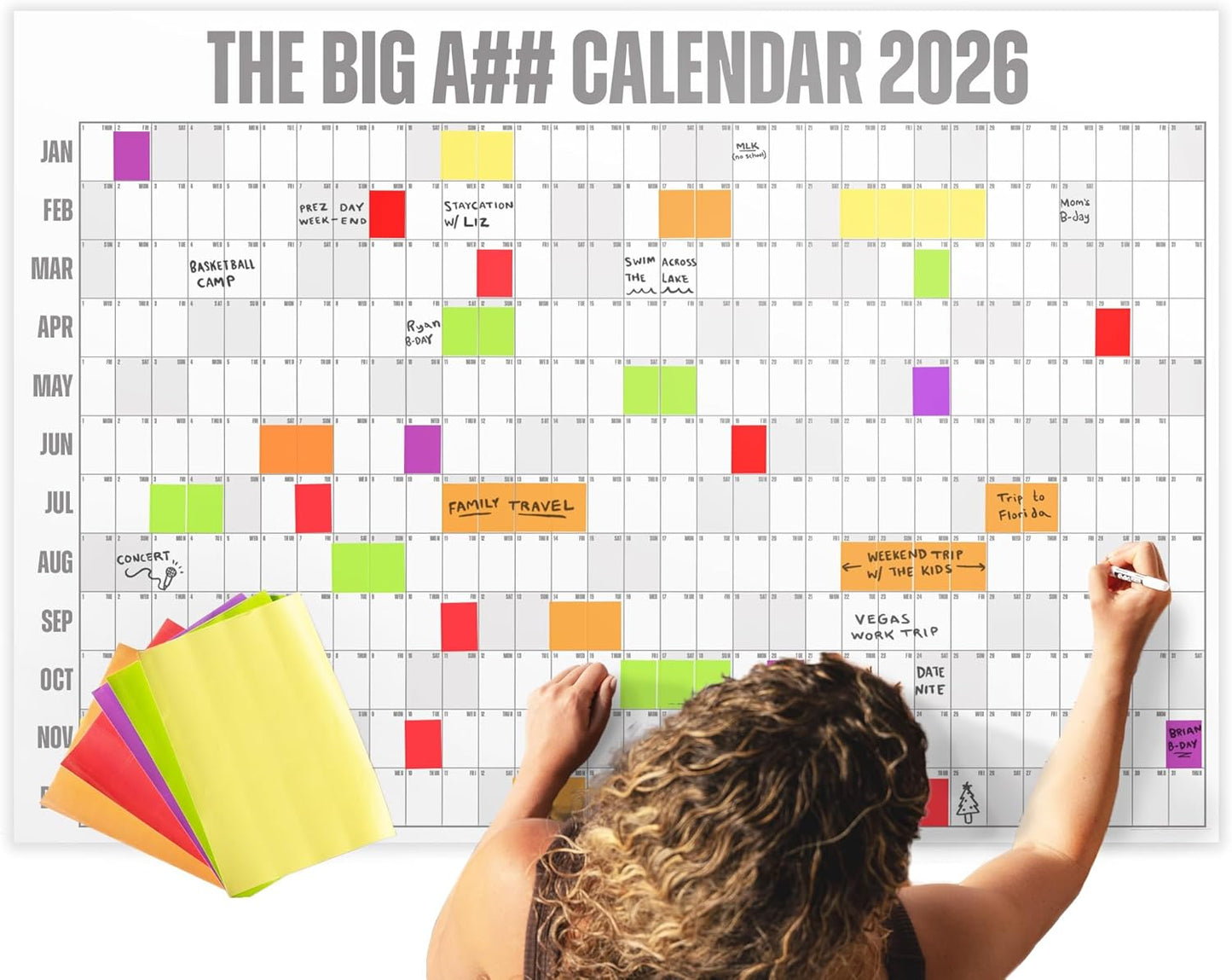 The Big A Calendar Yearly Wall Planner – January to December Dry-Erase Board – Includes 1 Marker & 100 Labels – Lightweight, Easy to Hang Yearly Planner – Plan Goals & Adventures – Gray, 4’x3’