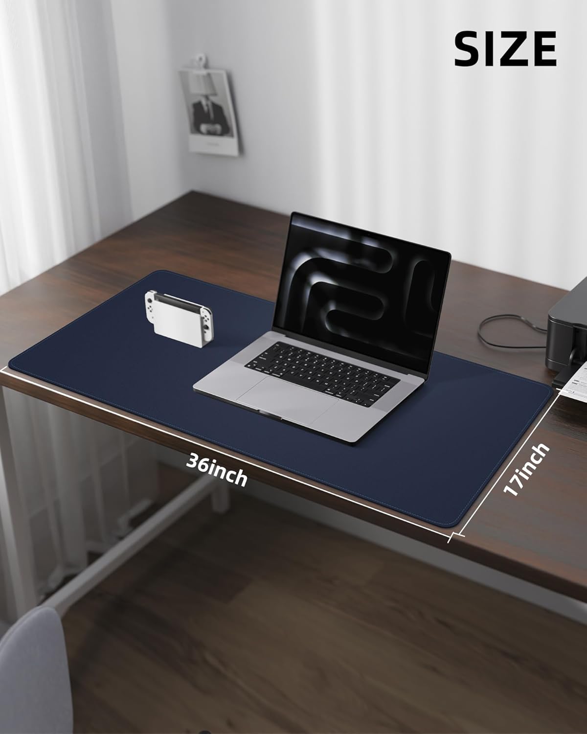 Leather Desk Pad Protector,Desk Mat,Large Mouse Pad, Non-Slip Desk Pad, Waterproof PU Leather Desk Blotter Mat, Desk Cover for Office and Home (Midnight Blue, 36" x 17")