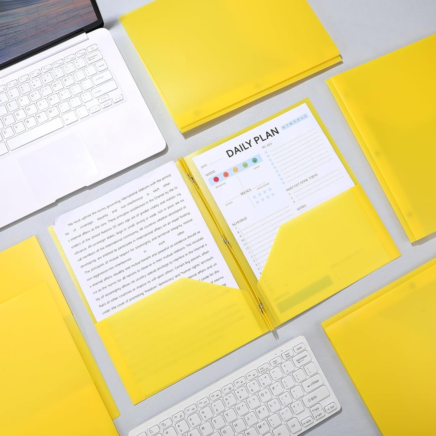 Patelai 48 Pcs Plastic Folders with 2 Pockets and 3 Prongs Home Folders with Card Slot Letter Size Heavy Duty Report Covers for Back to School(Yellow,Classic)