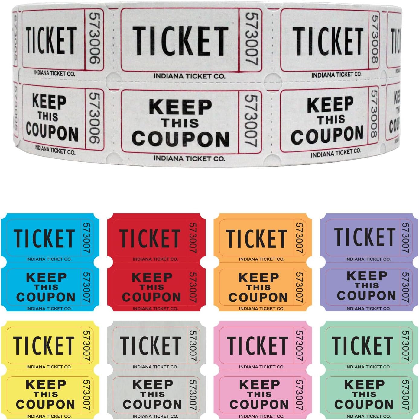 INDIANA TICKET CO. 2,000 White Raffle Tickets Double Roll, Premium Quality 50/50 Raffle Tickets, Tickets for Events, Carnivals, Door Prizes, Drinks and More (2,000, White)