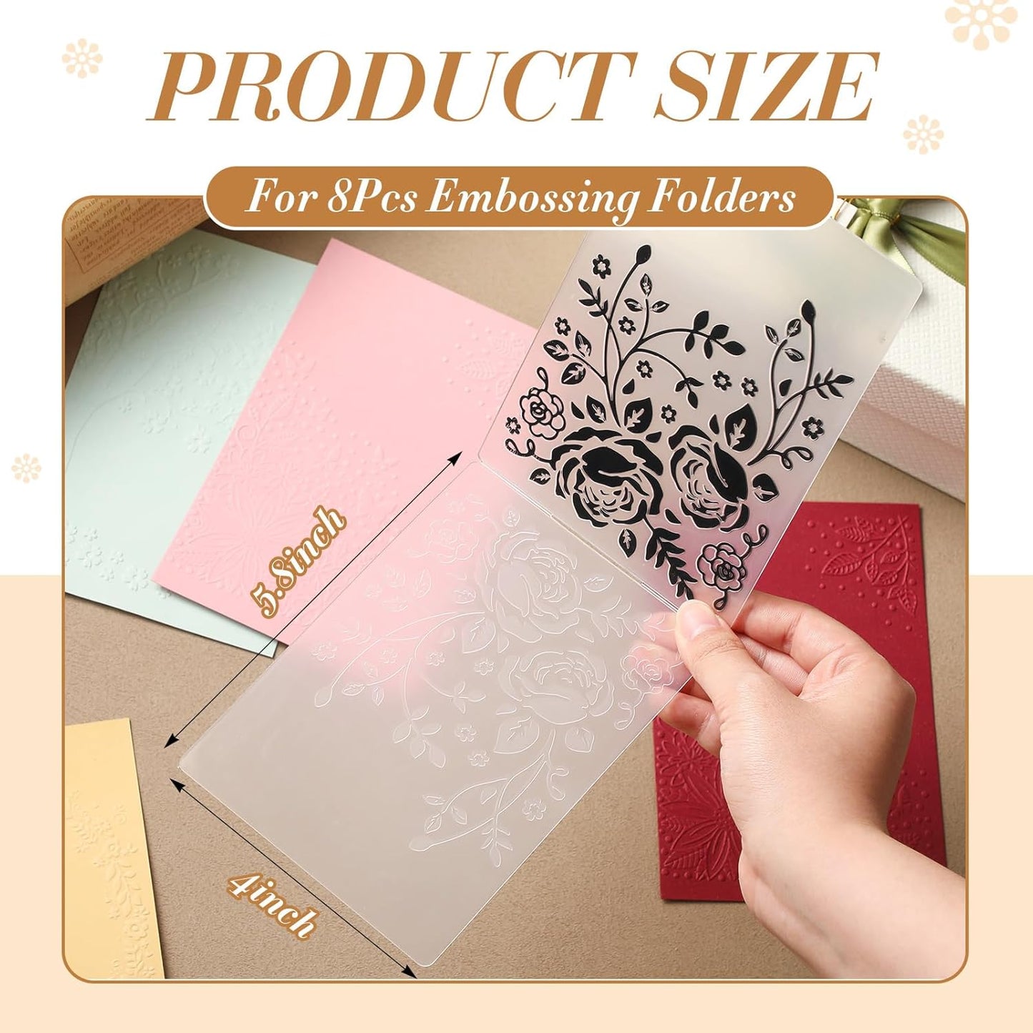Geiserailie 8 Pieces Embossing Folders Embossing Machine Template Paper Card Heart Folders for Card Making DIY Flower Scrapbook Photo Album Craft Decoration 5.9 x 4.1 Inch(8 Pcs,Natural Style)