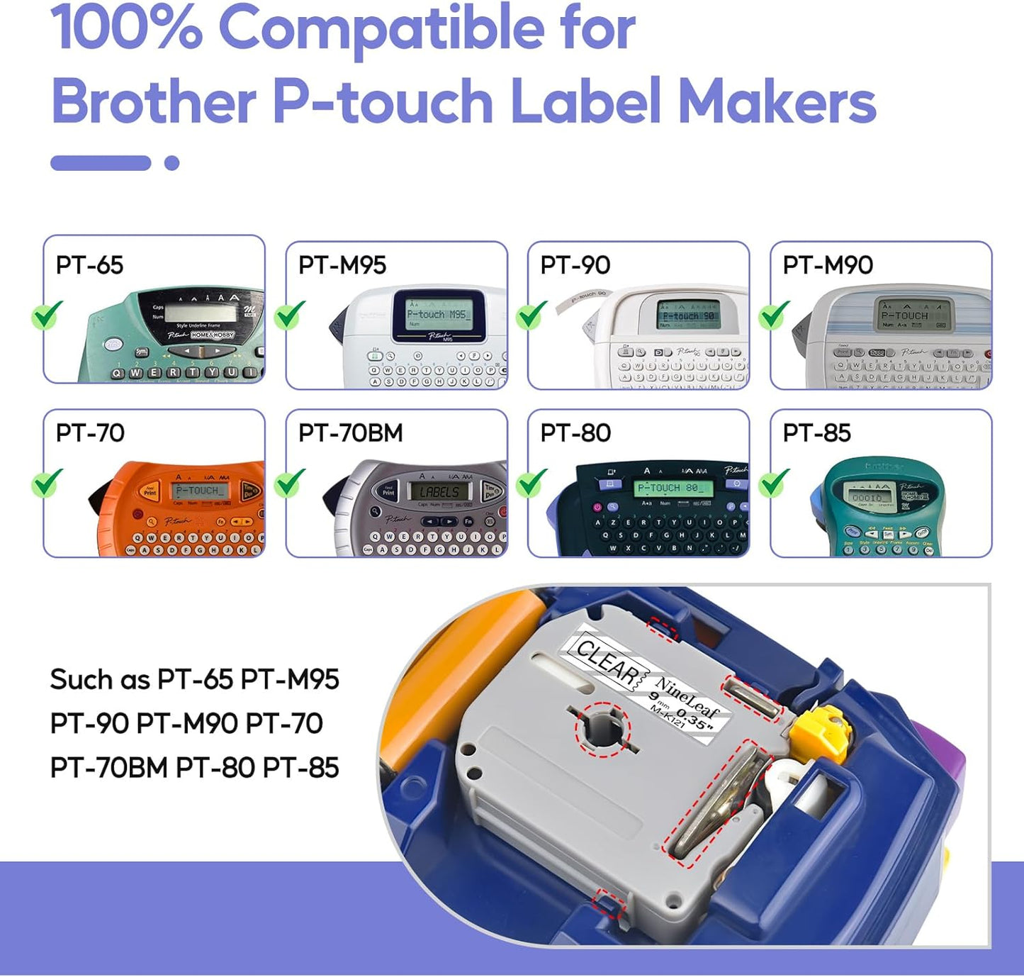 NineLeaf 4 Pack Compatible for Brother P-Touch M Label Tape MK121 M-K121 M121 Black on Clear 3/8" (9mm) x 26.2ft (8m) Labeling Refill Cartridge Work in PT-45M PT-65 PT-70 PT-80 PT-M95 Label Maker