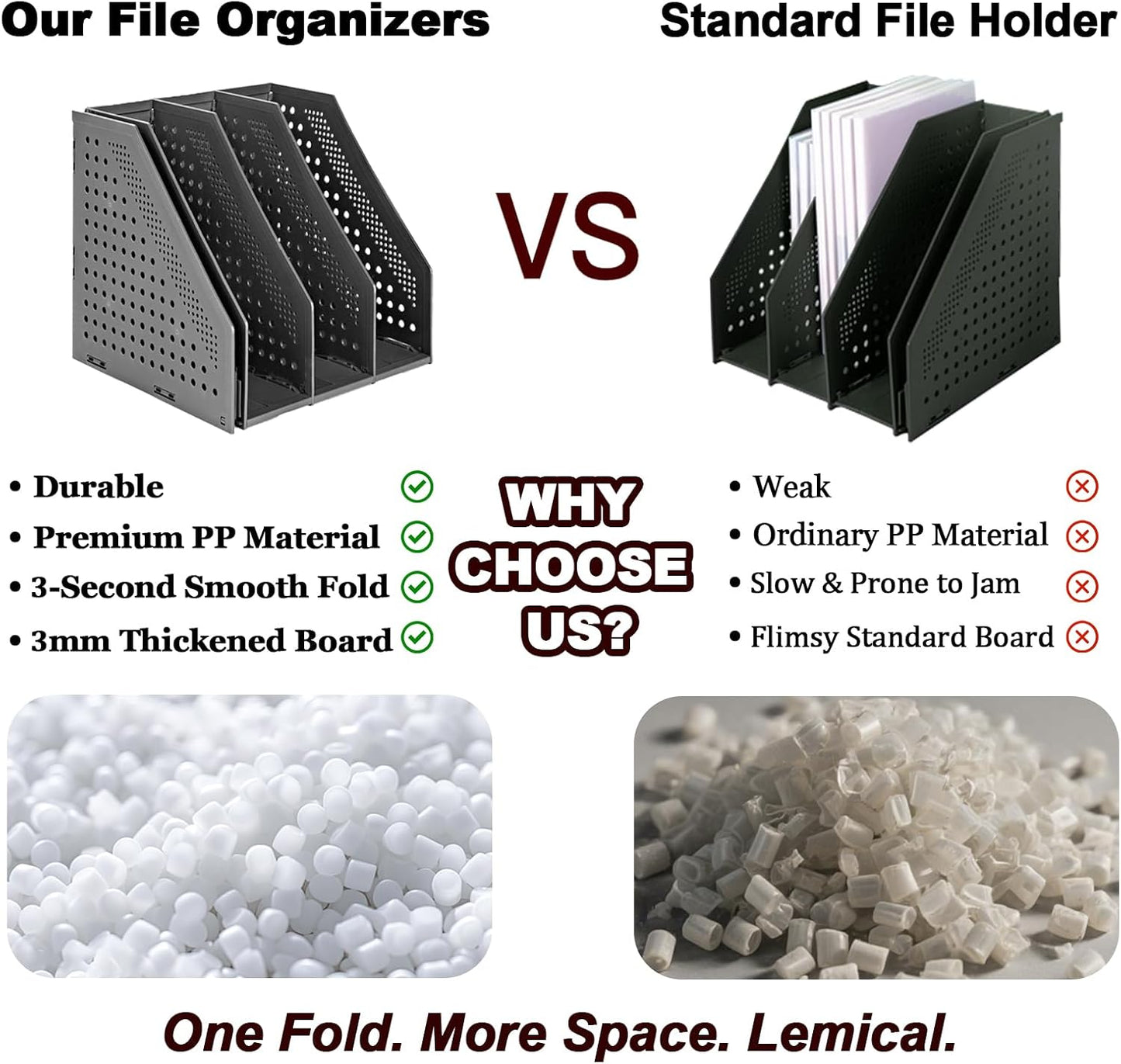 Lemical Magazine Holder 4 Vertical Compartments Collapsible Magazine File Holder Space Saving Rack Home Kitchen Desk Organizer No Need Assemble (Black)