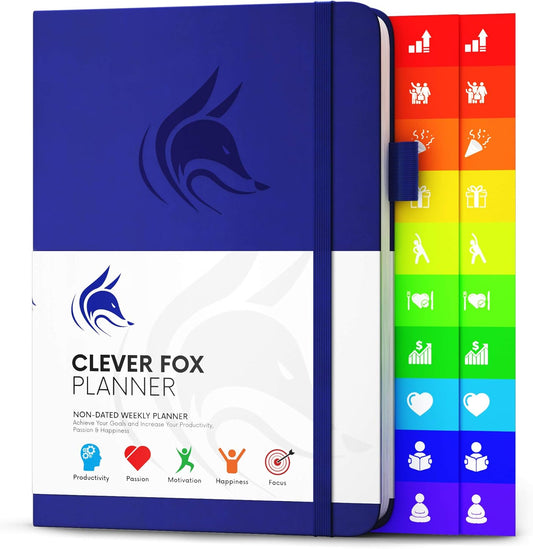 Clever Fox Planner – Undated Weekly & Monthly Planner for Productivity, Time Management & Goals – Organizer Journal – A5 (Royal Blue)