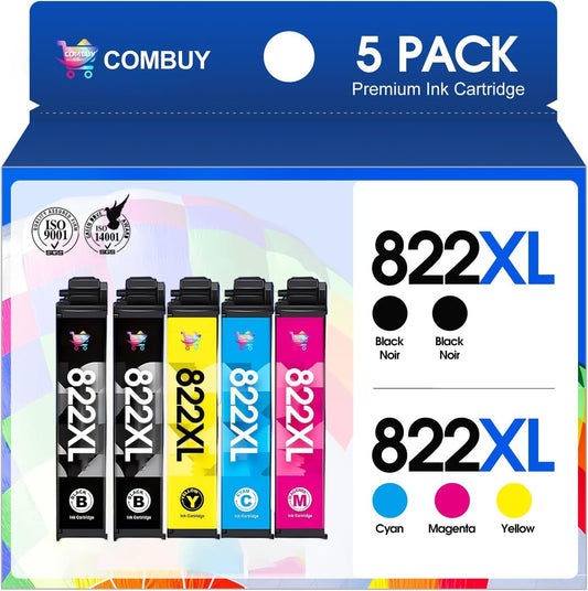 822XL Ink Cartridges Combo Pack Remanufactured Replacement for Epson 822XL Ink Cartridges 822XL Work for Epson WF-3820 Printer WF-4820 WF-4830 WF-4833 WF-3823 WF-4834 (5 Pack)