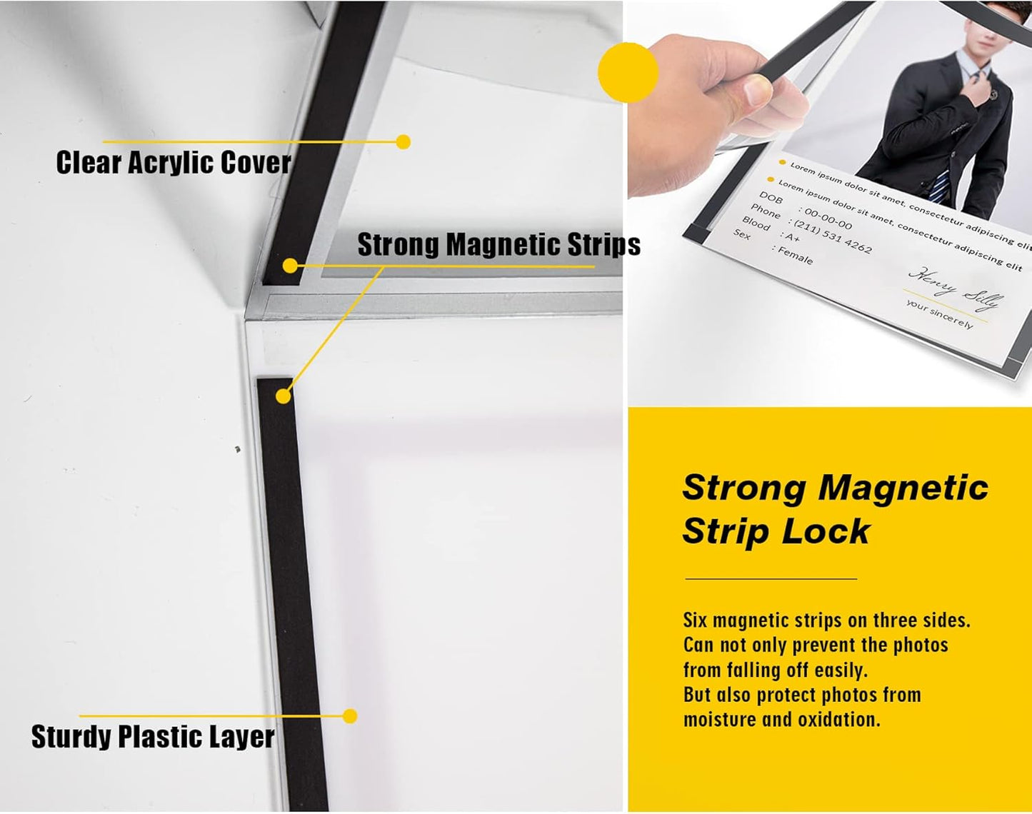 Acrylic Magnetic Sign Holder, Easy-Opening 11 x 17 Wall Mount Display Frames, Self Adhesive Back Plastic Clear Document Frame, Horizontal & Vertical Display (Black, 12Pack)