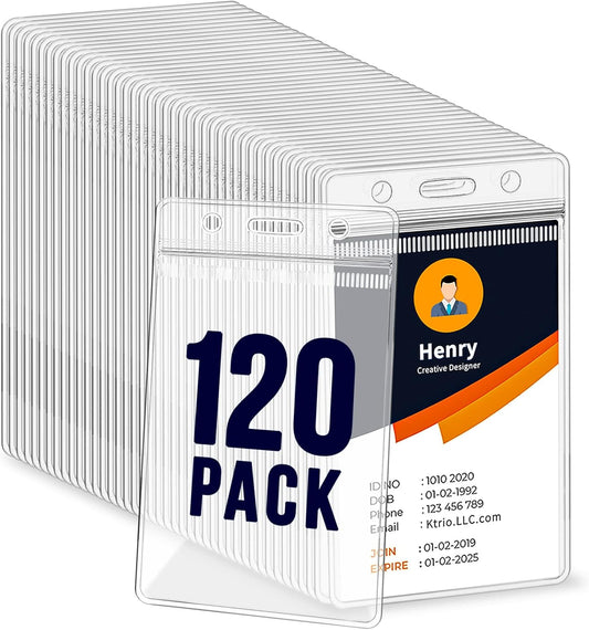 120 Pack ID Badge Holder - Vertical Badge Holder, 2.25" x 3.5" Clear Cards Holders for Lanyard, Plastic Sealable Waterproof, Name Tag Holder for Nurses, Office and School