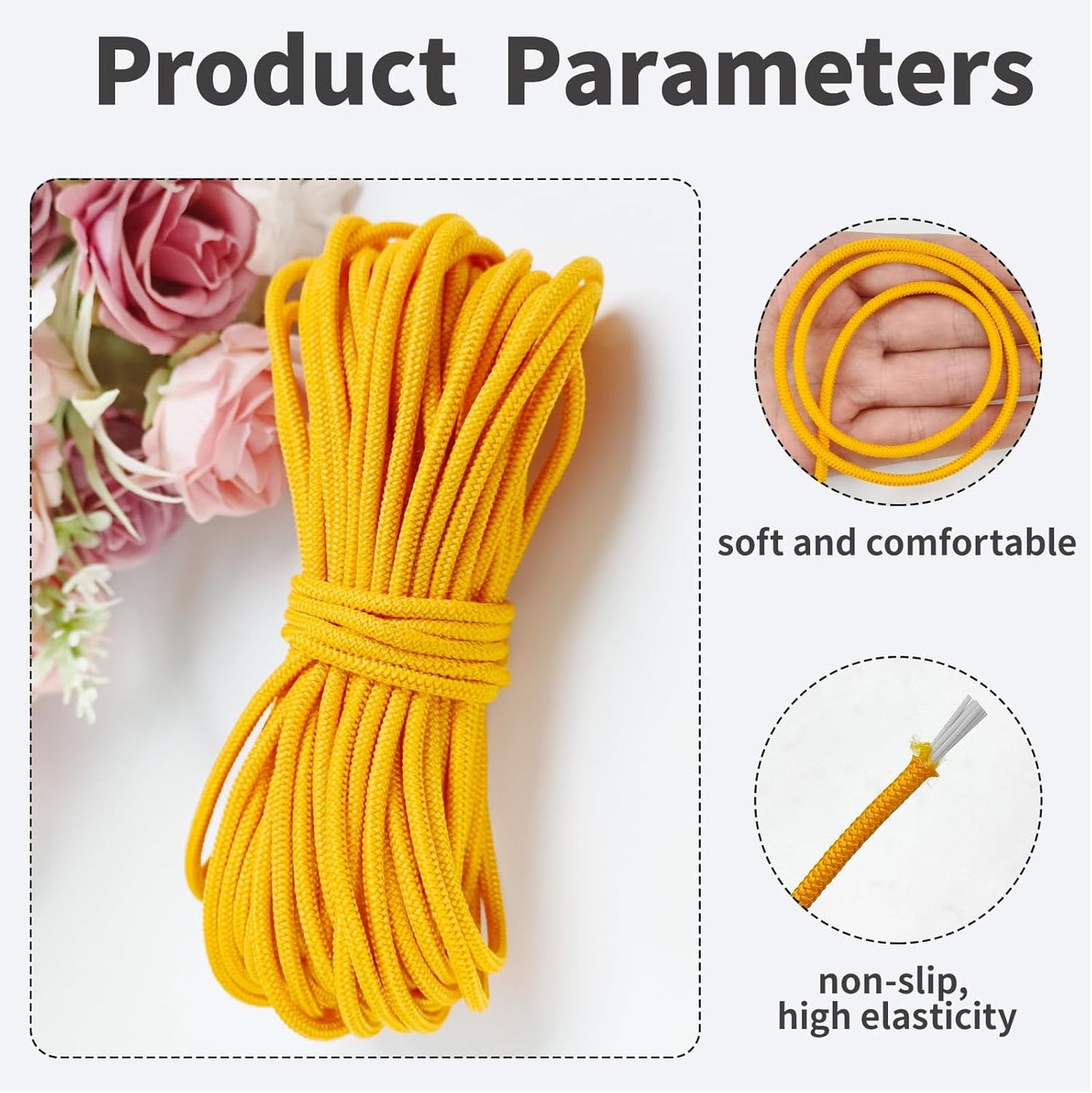 3mm Gold Elastic Cord 45ft - 1/8 inch Strong No-Slip Bungee String for Crafts, DIY Projects, Kayak Tie Downs, Camping Gear, Sports Gear, DIY Crafts, Hair Bands, Sewing & Shoe Laces