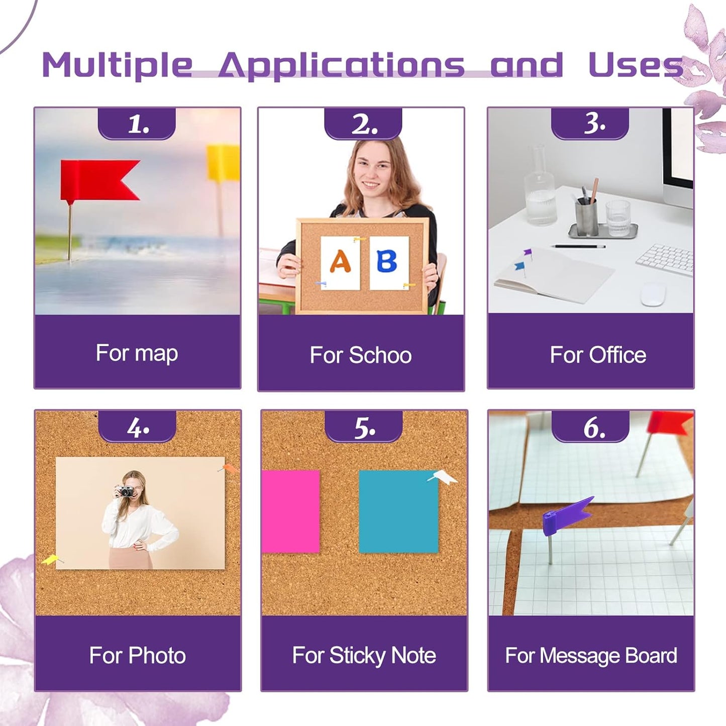 Colored Flag Travel Map Push Pins, 400 Pack Multicolored Decorative Map Tacks Assorted 8 Colors, Plastic Head for Cork Bulletin Board, Picture Hanging at Home Office School