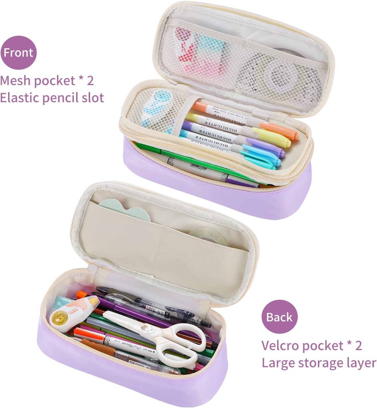 Dugio Big Pencil Case for Girls Organizer Pencil Bag with Zipper Pencil Pouch for School Teens Kids Aesthetic Large Pencil Pouch Purple