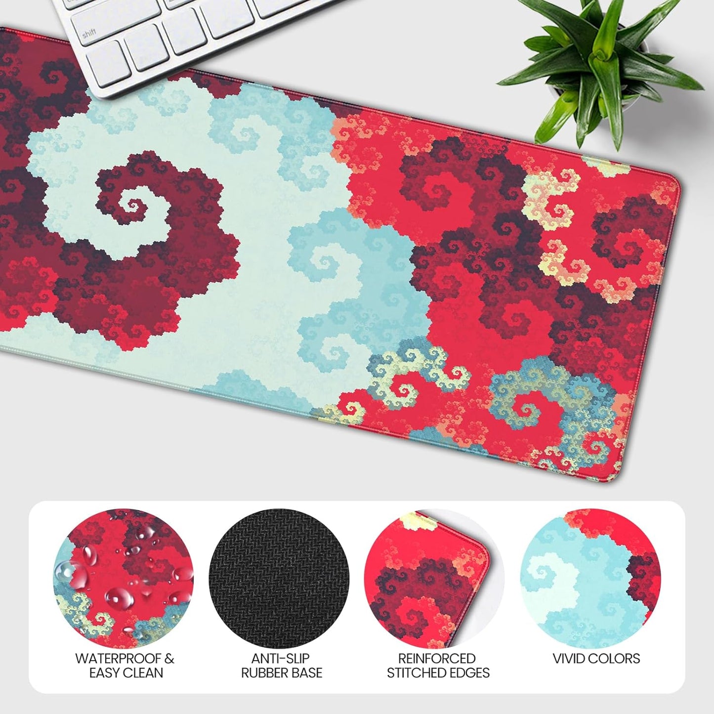 35.4 x 15.7 inches, Large Desktop Mouse pad, Keyboard and Mouse Pads for Work and Home Computers, and Large Laptop Mouse mat，Red and Blue Pixels