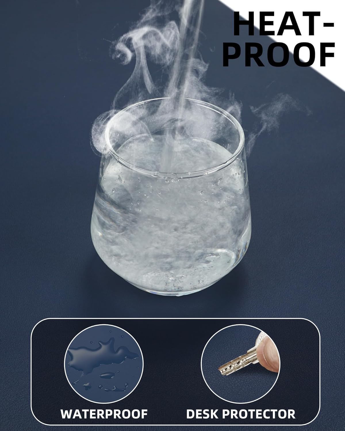 Non-Slip Desk Pad,Mouse Pad,Waterproof PVC Leather Desk Table Protector,Non-Slip PU Leather Desk Blotter, Easy Clean Laptop Desk Writing Mat for Office Work/Home/Decor(Midnight Blue, 24" x 13.7")