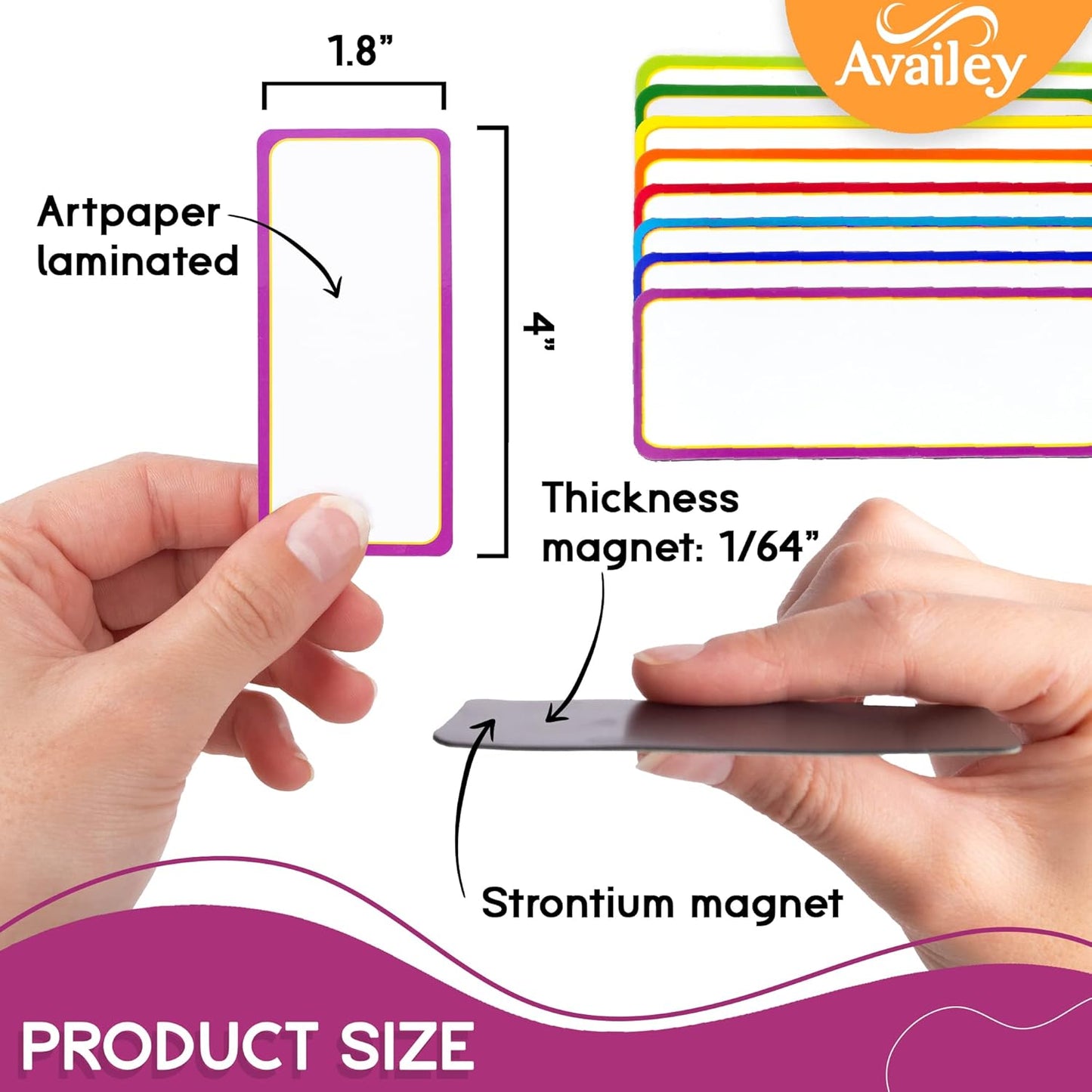 Availey 32 Pieces (4 x 1.8") - Colored Border Magnetic Dry Erase Labels - Reusable Strips for Classroom Home Office Garage Refrigerator - Blank Writable Erasable Cards Name Tags Students Locker Shelf