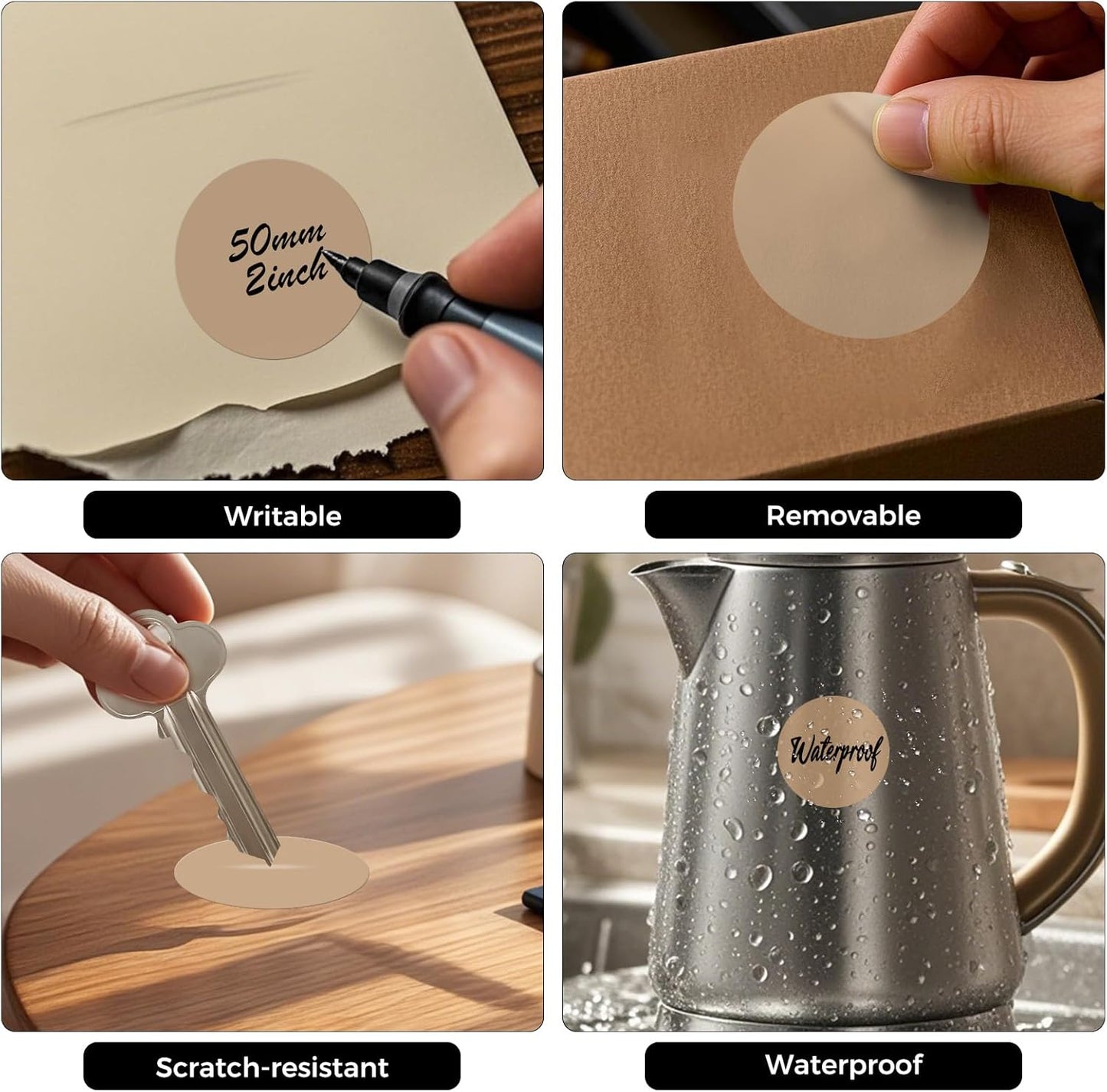 500 PCS Circle Dots Stickers 2 Inch Vinyl Kraft Round Labels Removable Waterproof Color Coding Sticker Roll for Office Inventory Garage Yard Sale Tag