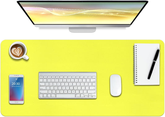 Boutilon Leather Desk Pad Protector,Non-Slip Mouse Pad,Laptop Desk Pad,Office Mouse Mat,Waterproof Leather Desk Blotter,Desk Writing Pad for Office and Home (S-Lemon,24"x 14")