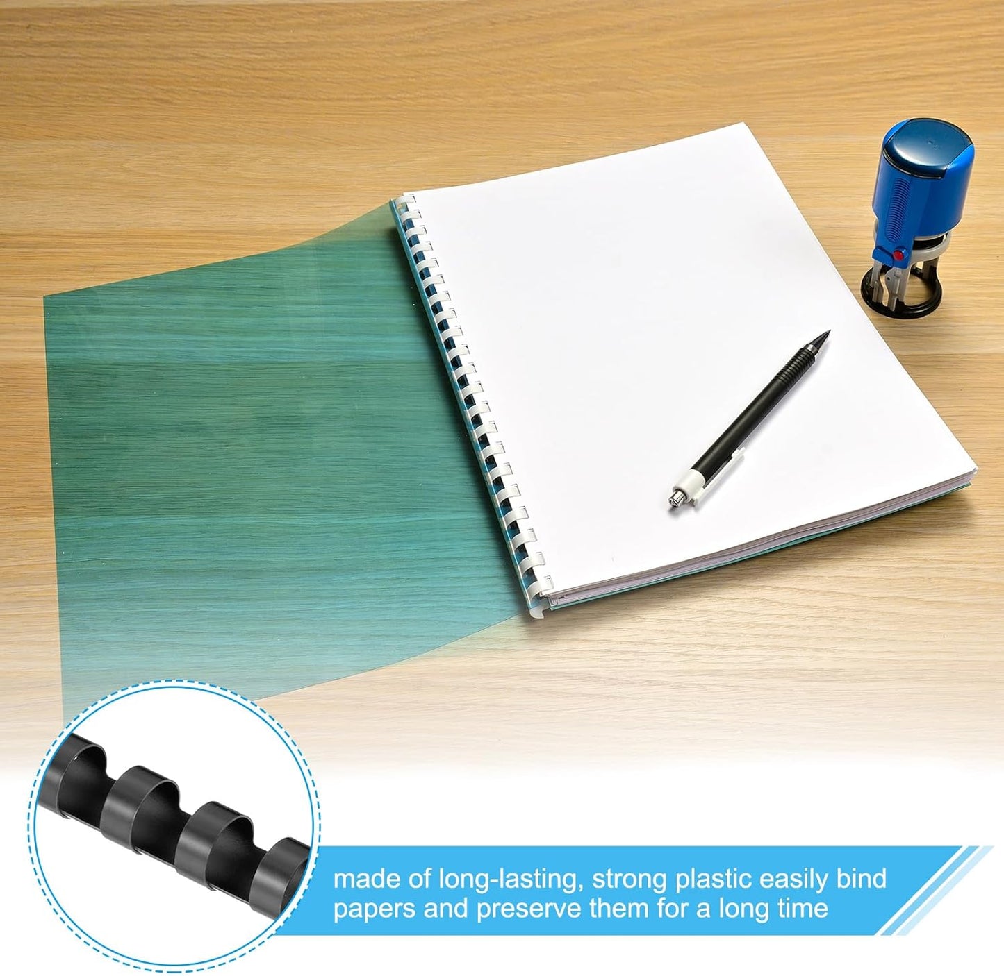 PATIKIL 12mm (1/2") Plastic Binding Combs, 50 Pcs 21 Rings Comb Binding Spines 90 Sheet Capacity Letter Size for Binding Paper Sheets, Blue