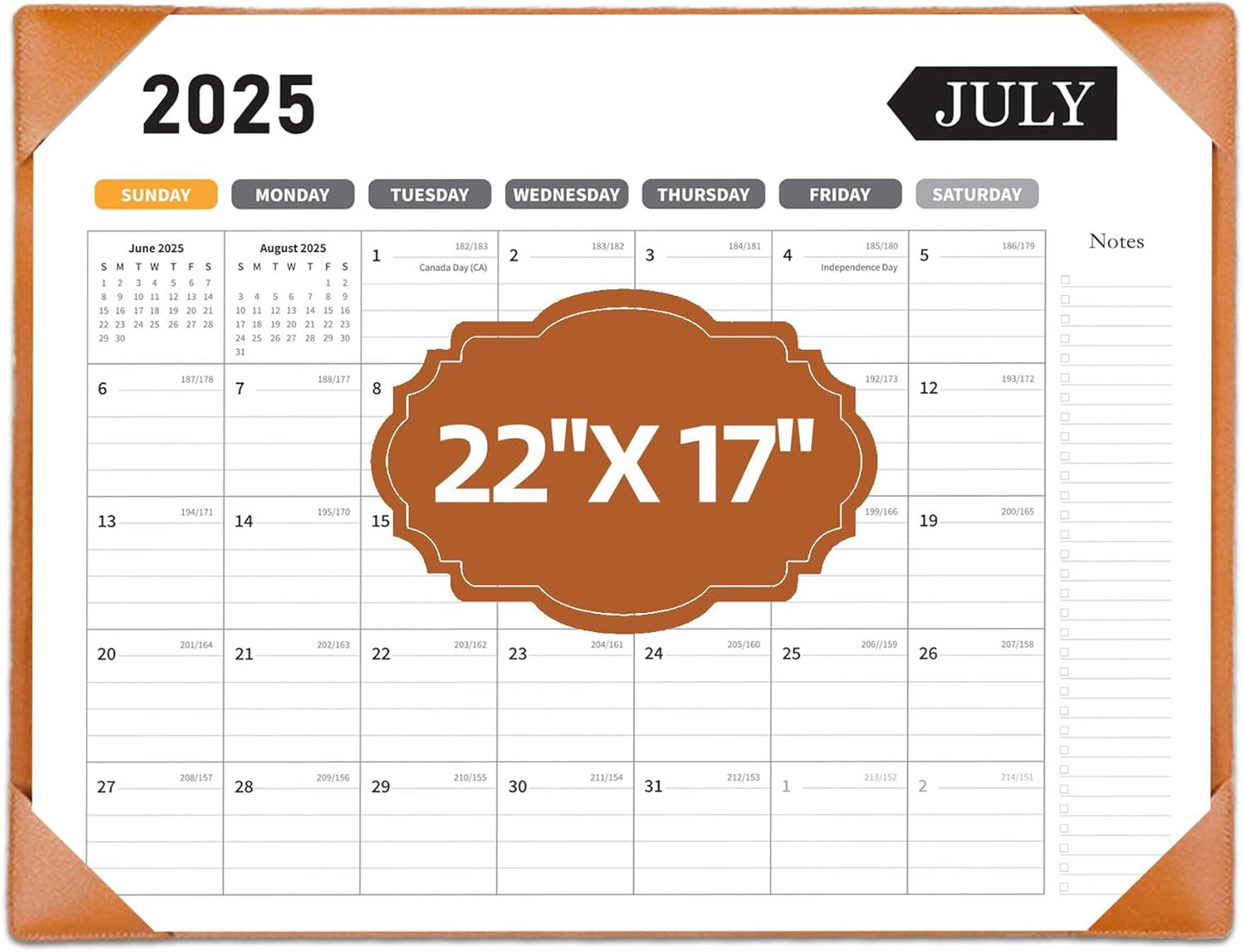 Large Desk Calendar 2025-2026, Calendar with Desk Protecting Pad, Desk Calendar Large 22x17, Runs From July 2025 to December 2026, 18 Months, Big Desktop Calendar for Family Classroom and Office(Brown)
