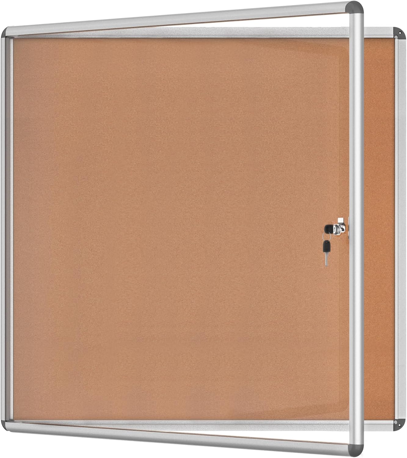 38"x38" Enclosed Bulletin Board, Lockable Weather-Resistant Aluminum Cork Noticeboard for School & Office, Silver Frame w/Cork