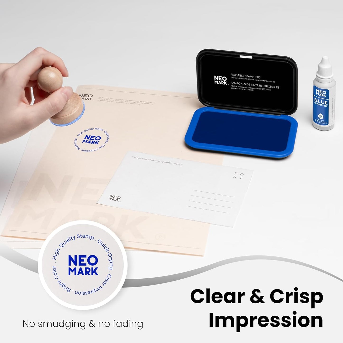 Medium Stamp Pad Kit (1oz Ink Included)-2.8"x 4.4", Magnetic Lid, Premium Quality Felt Stamp Pad (Blue)