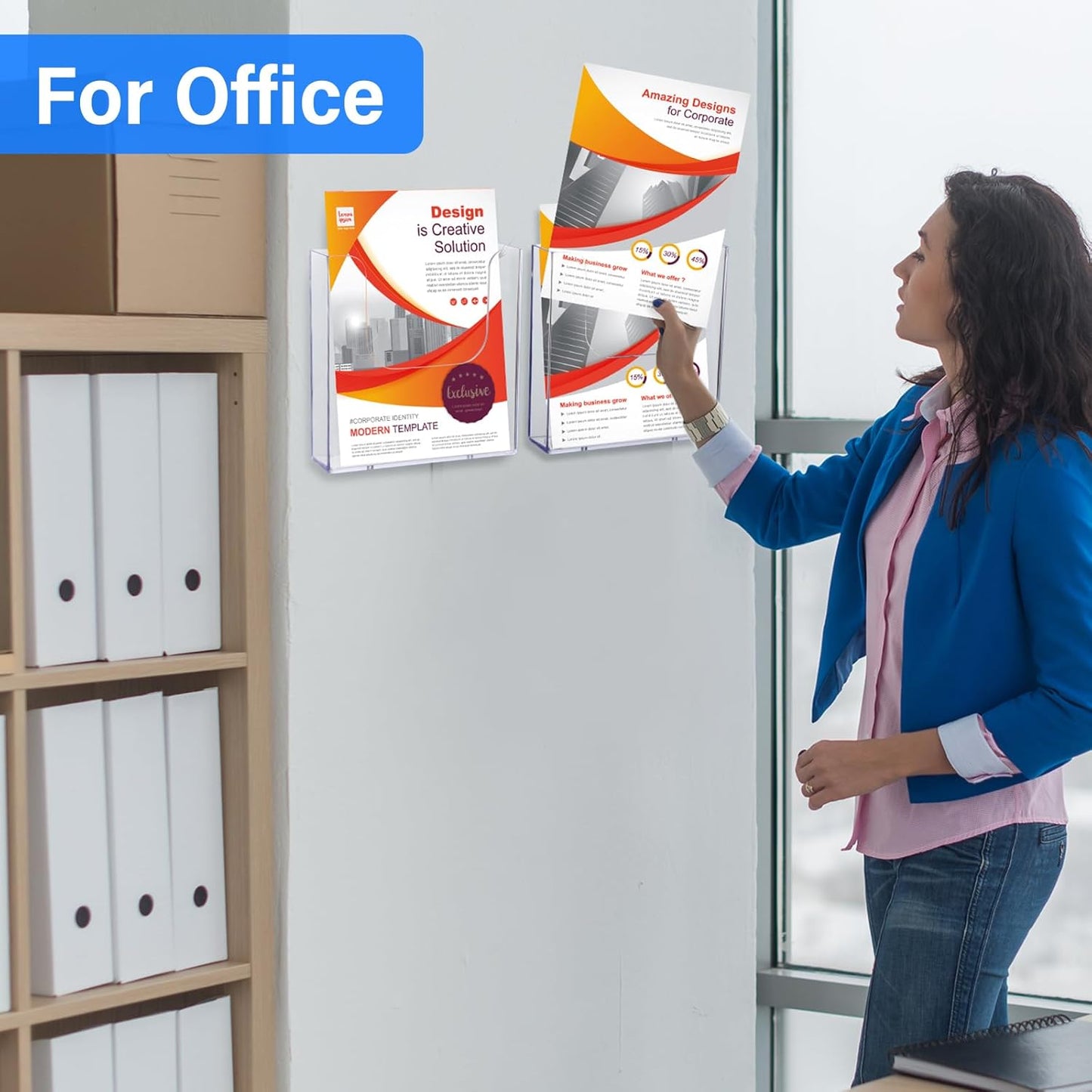 Ripeng 12 Pack Brochure Holder Wall Mount 6 x 9 Inch Clear Flyer Holder Magazine Pamphlet Display Stand Acrylic Wall Organizer Plastic Wall File Holder for Literature Mail Paper Document Rack Display