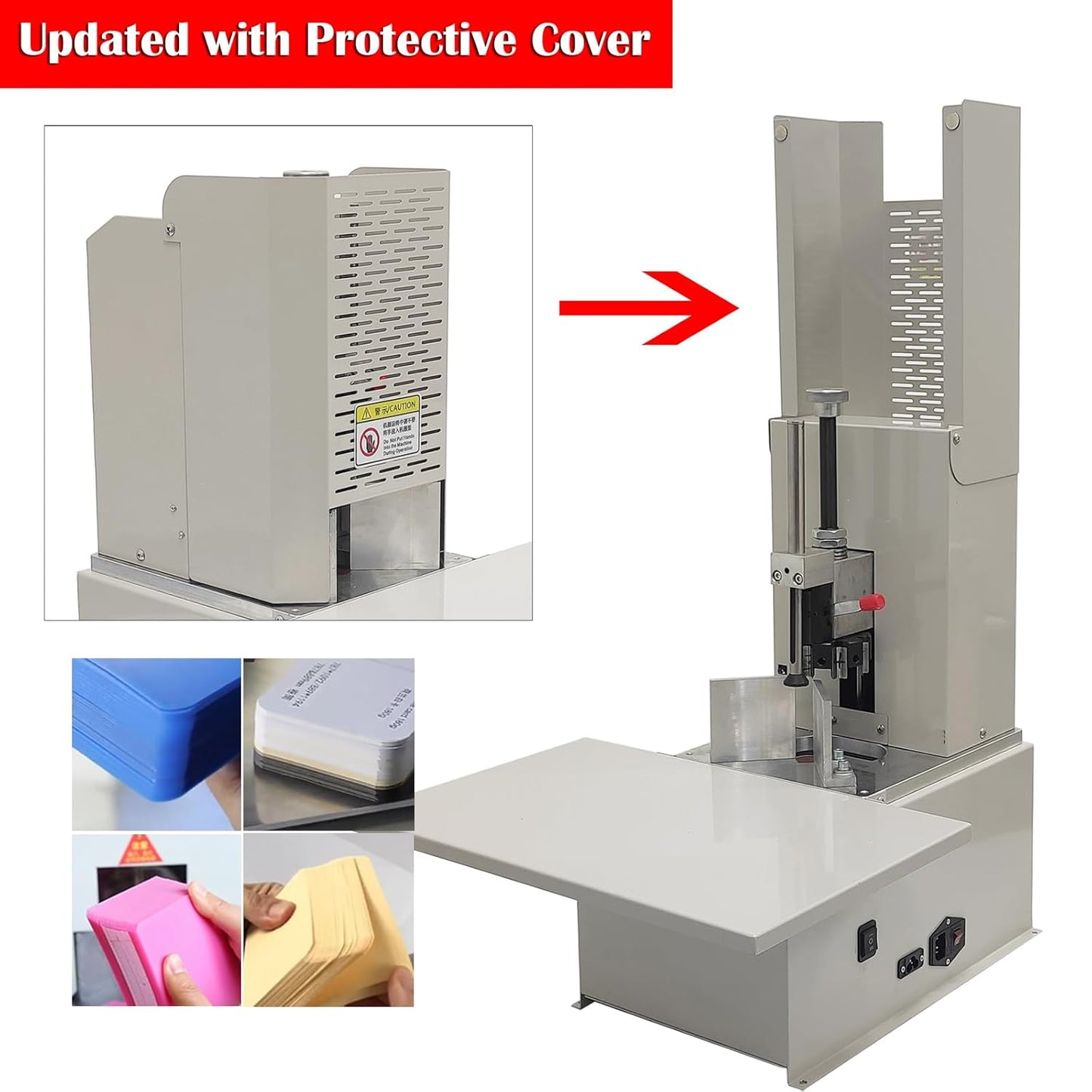 Electric Round Corner Cutter, Heavy Duty Fillet Paper Punch with Foot Pedal & Metal Protective Cover, R3-R9 Cutting Radius, Electric Corner Rounding Machine for PVC Name Card 1.97in Thickness