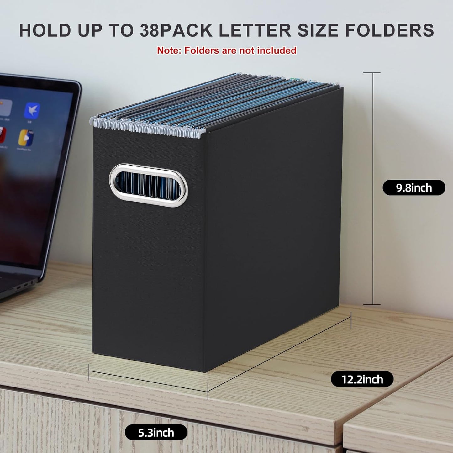 Oterri File Organizer, 1 Pack Small Storage Box, Cardboard File Folder Organizer, Collapsible File Box for Hanging File Folders Letter Size, Portable Filing Organizer with Handle (Black)