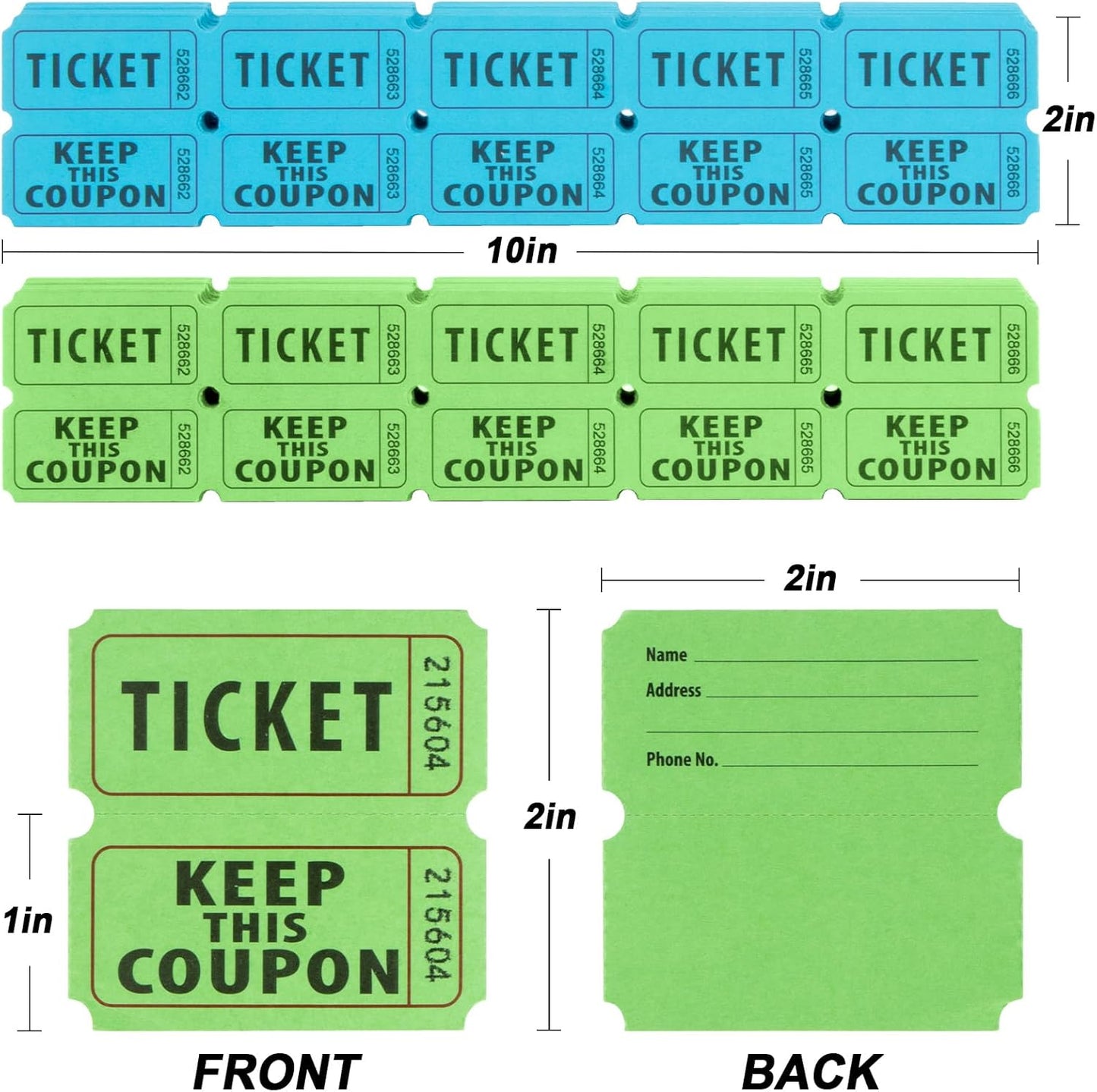 800PCS Double Roll Raffle Tickets 50/50 Raffle Tickets Perforated Line Consecutive Numbers Tearable Writable Suitable for Raffles, Events, Carnivals, Entry, Lottery, Prizes