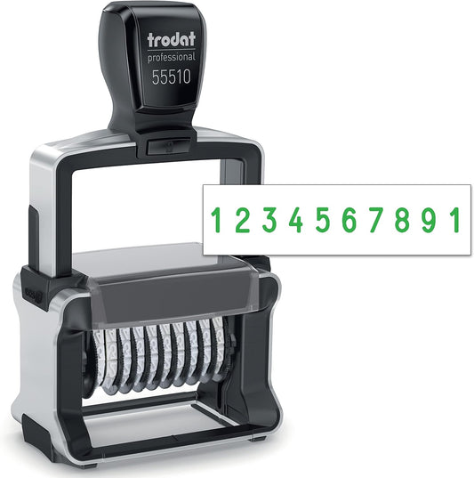Rubber Stamp Creation Heavy Duty Numberer, 10 Digit Self-Inking Numbering Stamp 5mm Character Height Green