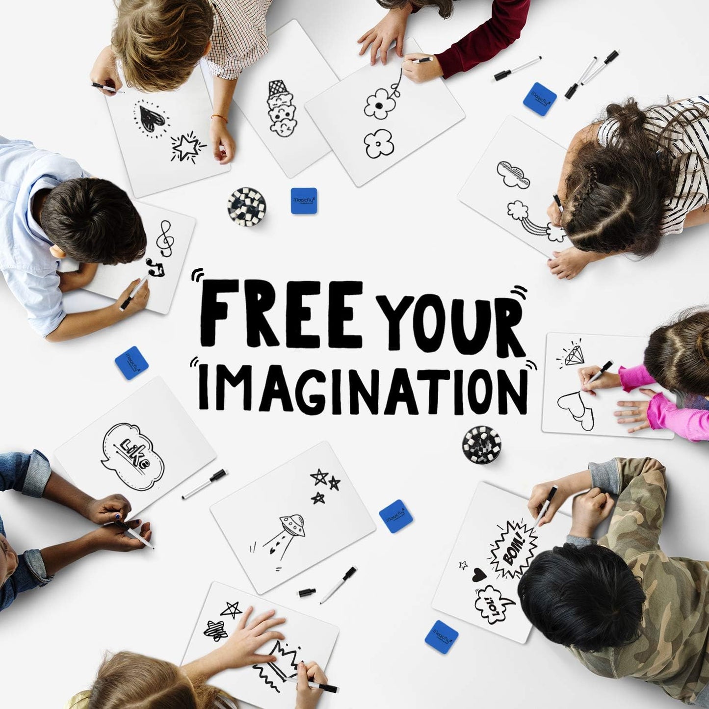 Magicfly Small White Boards, Dry Erase Board Pack of 26, Mini Whiteboards 9x12 Inches Double-Sided White Boards for Students Classroom Teachers School Supplies Office with 32 Pens and 26 Erasers