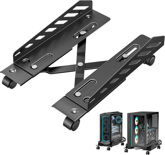 Adjustable PC Stand for Floor(400-510mm D, 160-300mm W), PC Tower Stand with 4 Caster Wheels, Ventilated Under Desk CPU Cart Holder for Office, Gamers, Black