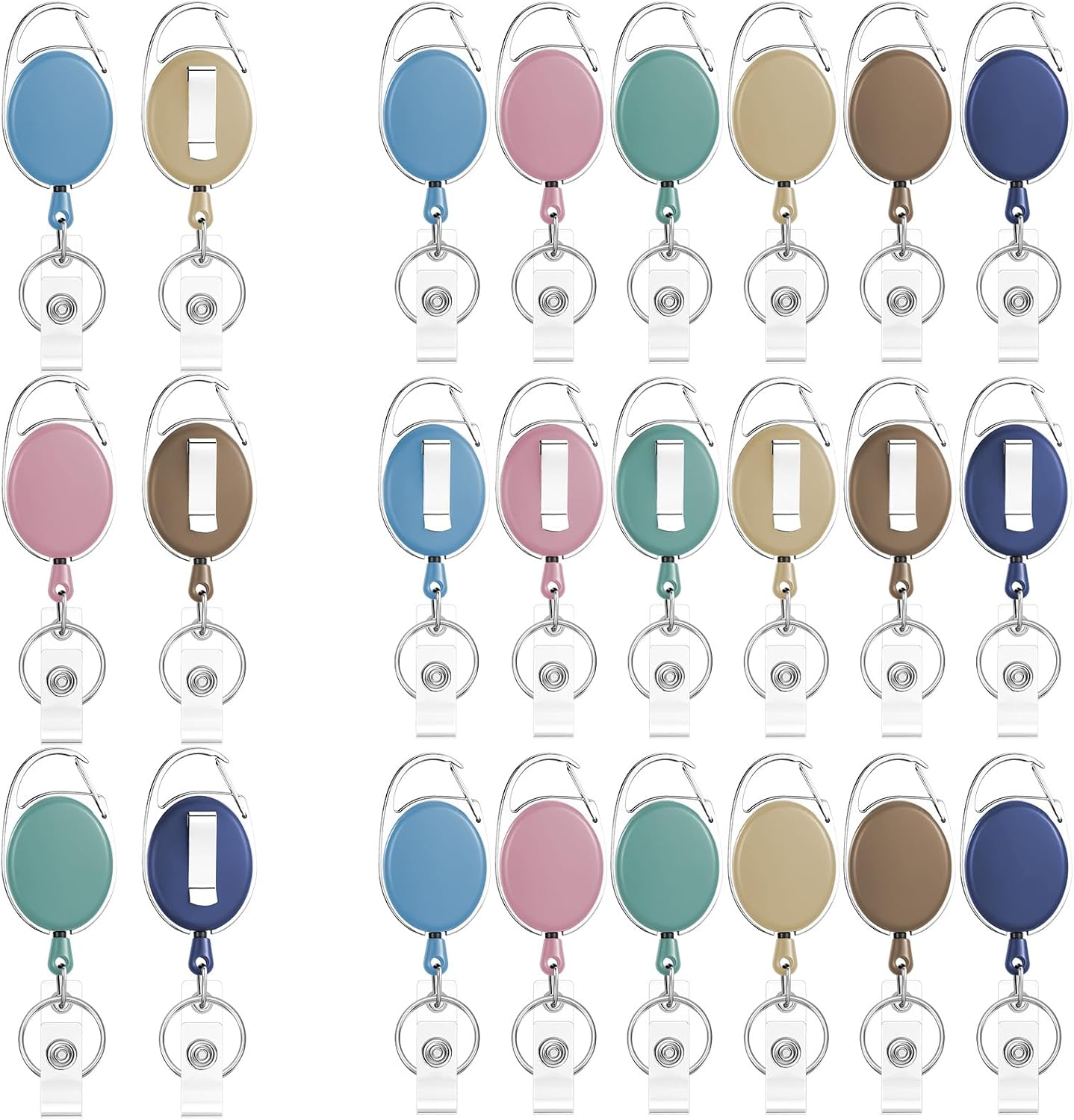 6 Color 24 Pcs Retractable Badge Holder with Carabiner Clips and Key Ring ID Badge Holder Retractable Clip Bulk for Office Worker Doctor Nurse Employee School Students Gifts