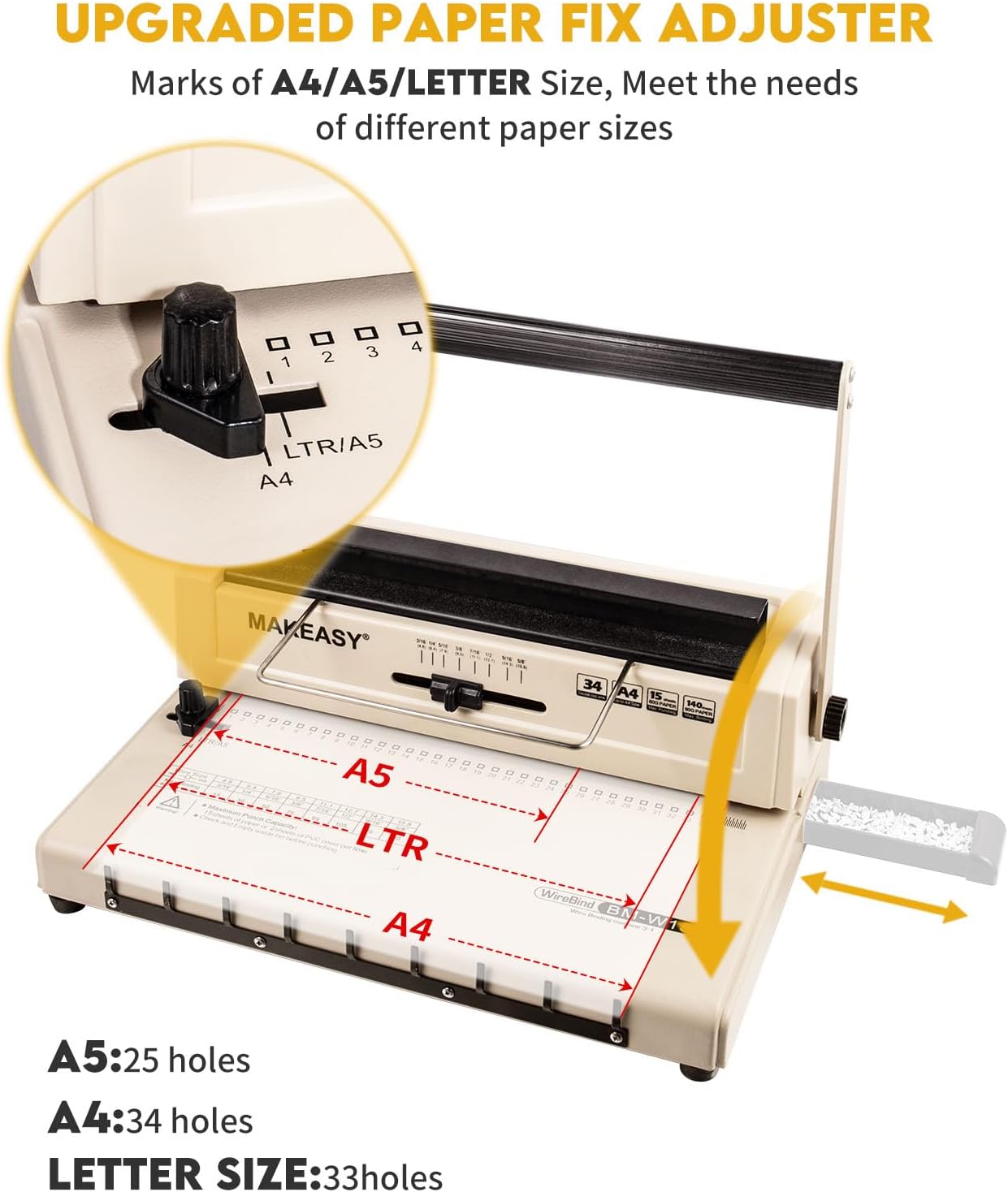 MAKEASY Binding Machine - Wire Binding Machine, 34 Hole, 15 Sheets Punch Capacity, Metal Book Maker Machine with 1 Box Wire Spines & Ring Opener