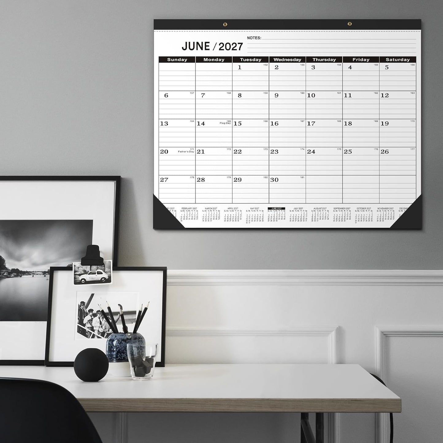 Desk Calendar 2026 Large 22x17,January 2026 to June 2027,Desk calendar 2026, Calendar 2026 with PVC Cover,Round Holes& NOTES List (Black),18 Months -3 PACK 2026 Desk Calender.