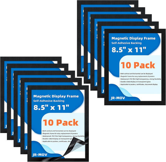 Magnetic Sign Holder 8.5 x 11-10 Pcs Double Sided Magnetic Frames for Refrigerator Reusable Adhesive Frames for Walls Window Door Sign Holder PVC Magnetic Picture Frame Document Holder