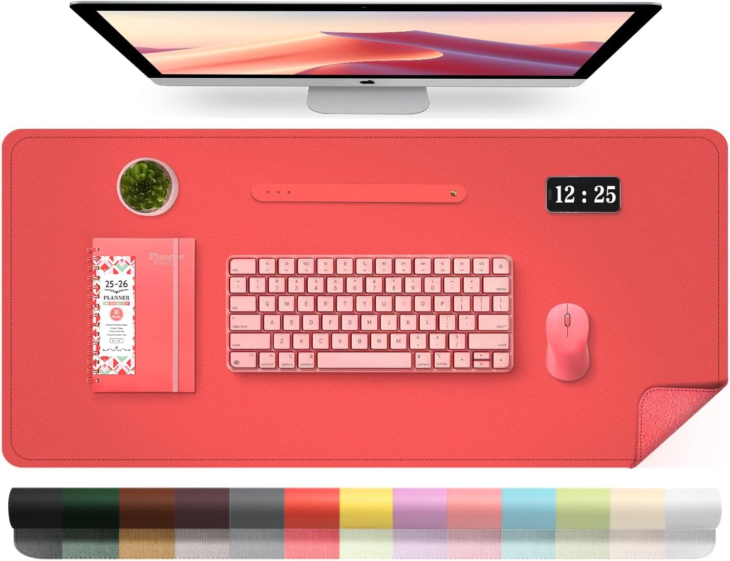 Leather Desk Pad Protector, Desk Mat, Large Mouse Pad, Non-Slip Desk Blotter, Office Laptop Desk Pad, PU Leather Desk Writing Pad for Office and Home (Candy Red, 31.5" x 15.7")