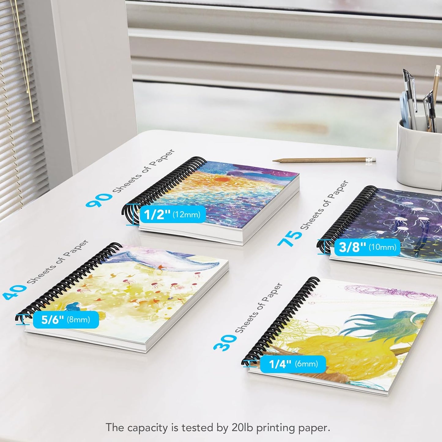 MAKEASY 100 Pack Plastic Spiral Binding Coils, 5/8" (16mm), 125 Sheet Capacity, 4:1 Pitch Black Binding Spirals for Home School and Office use