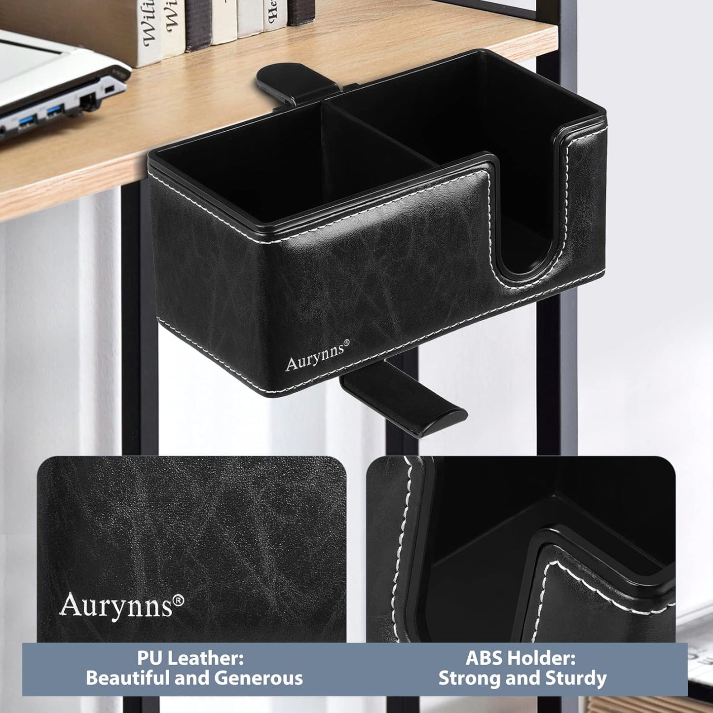 Desk Cup Holder Clip on Pen Holder Headphone Hanger Headset Stand Rotatable Clamp Hook Under Desk (Black)