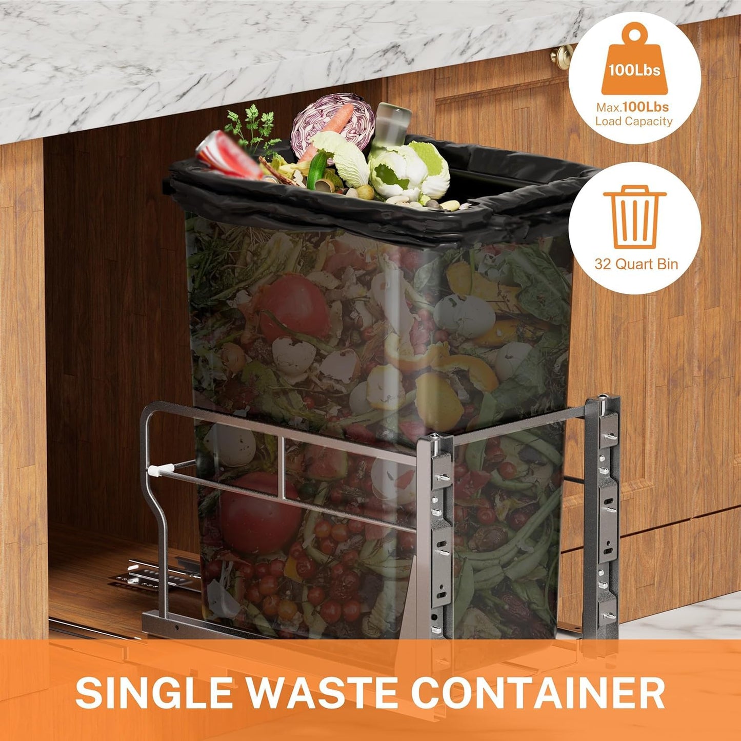 YJHome Pull Out Trash Can Under Cabinet with 31Qt 8Gal Garbage, Under Sink Trash Can with Soft-Close Slides, Cabinet Trash Can Pull Out Kit with Door Mounting Kit for Minimum Opening 12" W